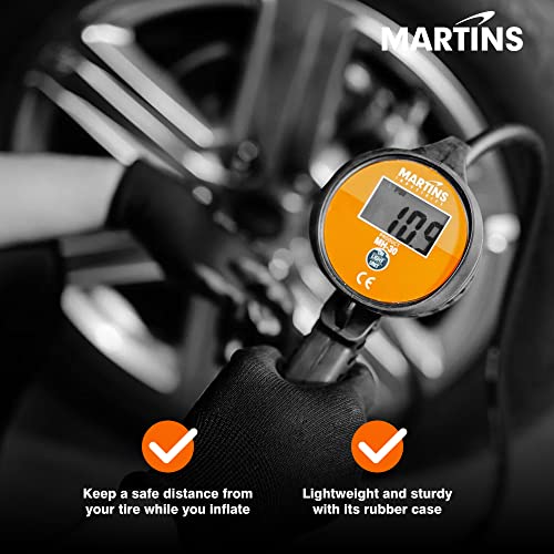 Martins Tire Inflator Deflator with 6 ft Rubber Hose – Compact Tire Inflator for Automotive, Cars, Motorbikes, Bicycle, Trucks – 174 PSI with LED Display Monitor (Digital Handheld) - size: Digital Handheld