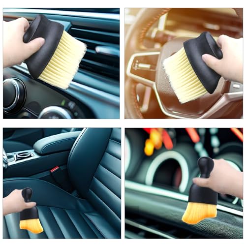 4 Pcs Auto Interior Dust Brush Set Soft Bristles Detailing Brush Dusting Tool Car Interior Cleaning Soft Brushes Duster for Automotive Dashboard, Air Conditioner Vents, Keyboard Dust Removal(Yellow) - color: Yellow