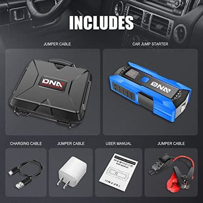 DNA Motoring 12V 2000A Peak Multi-Function Portable Car Battery Jump Starter for Up to 8.0L Gas / 6.3L Diesel Engine, with Carry Case,Blue/Black, TOOLS-00277 - color: Blue, style: 2000A Peak