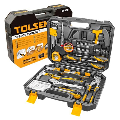 TOLSEN 119 Pieces Tool Set for Home Daily Use, Hand Tool kit with Toolbox | Home Maintenance and Daily Use, General Household Hand Tool Kit, Plastic Storage Toolbox, Home Tool Kits for All Purpose - size: 119 PCS