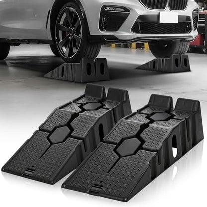 Car Service Ramps 2 Pack, Portable Low Profile Car Ramps for Maintenance or Oil Changes, 5 Ton 12000 LB Capacity, 6.7" Lift Height Plastic Auto Ramps for Home Garage Vehicle Repair