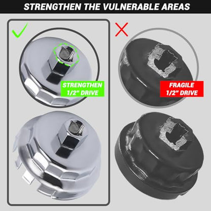 64mm 14 Flutes/6 Slots Oil Filter Cap Wrench Removal Tool Socket Compatible with Toyota, Lexus, and Scion Vehicles Equipped with 2.5L to 5.7L engines, Heavy-Duty Silver Alloy Steel - size: 6 Slot, style: Silver Alloy Steel - 6 Slot
