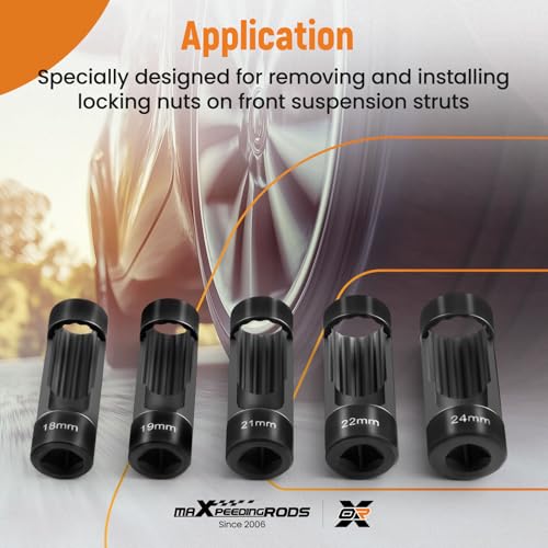 maXpeedingrods 5 PCS Strut Nut Socket Set 18mm 19mm 21mm 22mm 24mm | 12 Point 1/2" Drive Suspension Strut Nut Socket Tool for Hex Wrench - style: 5 Pcs