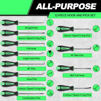 FTIHTRY 12-Piece Pick and Hook Tools Set, Pick Tool Set Car Auto Oil Seal/O-Ring Seal Gasket Pick Hooks Puller Remove, Long and Mini Pick Tool Set - style: 12-Piece