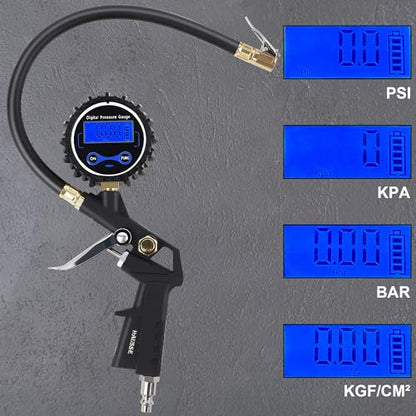 Hausse Heavy Duty Compressor Accessory Kit - Digital Tire Pressure Gauge with Inflator, Blow Gun and Hose Fittings, 1/4" NPT Air Tool Kit - size: Digital Gauge