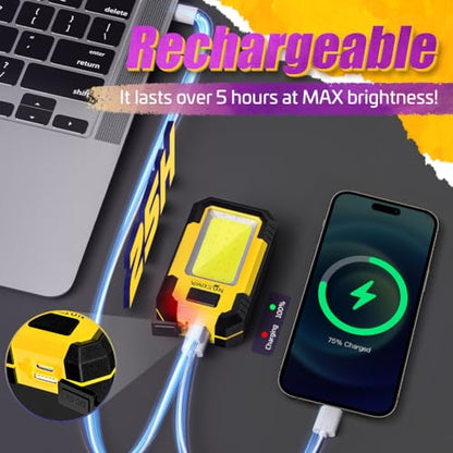 WARSUN 2 PC Portable LED Rechargeable Work Light,Magnetic Base & Hanging Hook, 30W 1200Lumens Super Bright, 5000K, for Car Repairing,Camping,Hiking,Backpacking,Fishing,Hurricane, Yellow - color: Yellow+Yellow