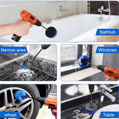 8 Pcs Drill Brush Attachment Set, Power Cleaning Scrub Brush Kit with Extend Long Attachment, All Purpose Drill Scrub Brushes for Car, Grout, Floor, Tub, Bathroom and Kitchen (Blue) - color: Blue