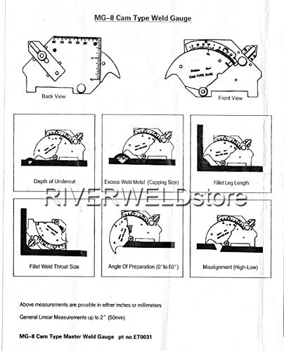 RIVERWELD Bridge Cam Gauge Welding Inspection Depth of Undercut | Checks Pitting Fillet Weld Throat Size and Length Angle of Preparation Misalignment - style: Outside misalignment