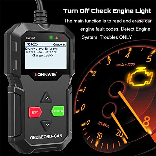 KONNWEI KW590 OBD2 Diagnostic Tool – Battery Tester, Full OBDII Functions Code Reader, Engine Fault Code Scanner, Check Engine Light Reset, Universal Car OBD2 Scanner,or Vehicles 1996 & Newer