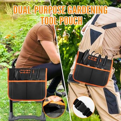 CZZXI Garden Kneeler and Seat, Wider and Thicker Kneeling Pad | Heavy Duty Gardening Stool with Gardening Tool Pouch and Bag, Garden Bench/Chair Gifts for Women, Seniors - color: Black & Orange