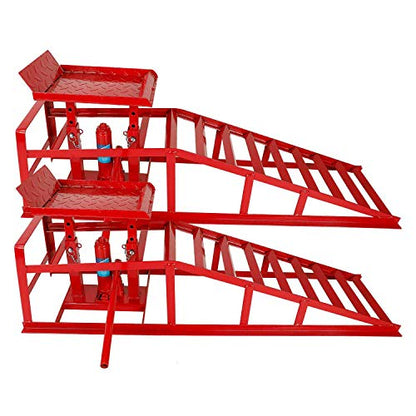 TYFYB 2 Pack 10000lbs Capacity Low Profile Car Lift Service Ramps Truck Trailer Garage Automotive Hydraulic Lift Repair Frame Lift Height Hydraulic Vehicle Ramps Red Red-2 Pack