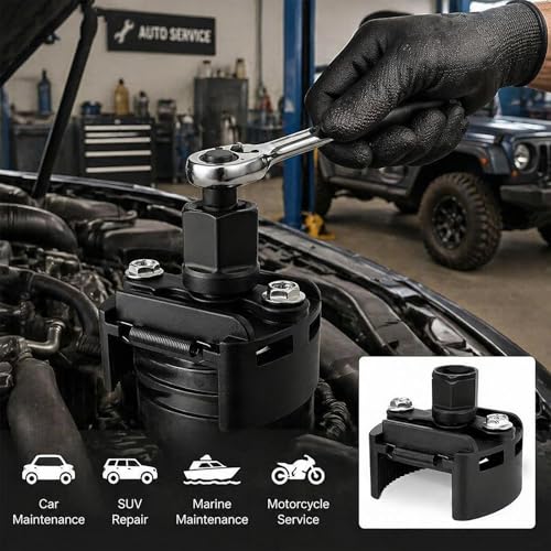 Universal Adjustable Oil Filter Wrench– 2-3/8 to 3-1/8 Inch (60-80mm) - 1/2'' Drive Cap Style Oil Filter Removal Tool, Fits Small to Medium Spin-on Filters, UTVs, JetSkis