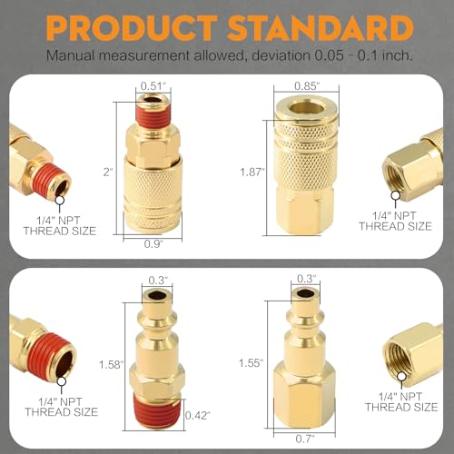 1/4" NPT Air Fittings Kit 22 Pcs — Male & Female Couplers and Plugs, 360° Swivel Coupling, Hex Extension Nipple, Tube Cutter| Air Compressor Accessories for Pneumatic Tools, Nail Gun, Spray Gun - size: 22 PCS