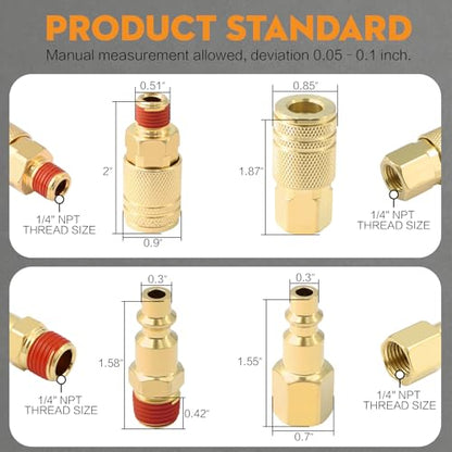 1/4" NPT Air Fittings Kit 22 Pcs — Male & Female Couplers and Plugs, 360° Swivel Coupling, Hex Extension Nipple, Tube Cutter| Air Compressor Accessories for Pneumatic Tools, Nail Gun, Spray Gun - size: 22 PCS