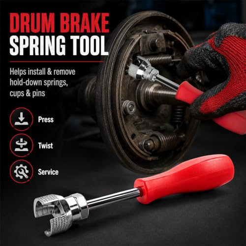 Brake Caliper Compression Tool & Drum Spring Installer | Disc Brake Pad Spreader, Brake Caliper Press Tools, with 2 Steel Plates, 4 Brake Caliper Hooks and Gloves for Cars SUV Trucks