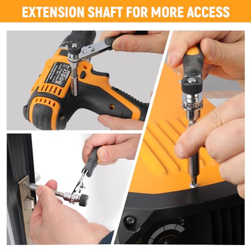 Hoteche 1/4-Inch Mini Ratchet Set - 23-Piece Screwdriver Bits Kit with Magnetic Bar, Offset Ratchet Driver and 9 Metric Sockets (5mm-13mm) | CR-V Bits for Versatile Socket & Socket Wrench Set