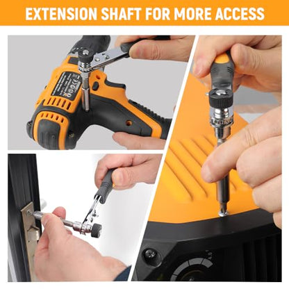 Hoteche 1/4-Inch Mini Ratchet Set - 23-Piece Screwdriver Bits Kit with Magnetic Bar, Offset Ratchet Driver and 9 Metric Sockets (5mm-13mm) | CR-V Bits for Versatile Socket & Socket Wrench Set