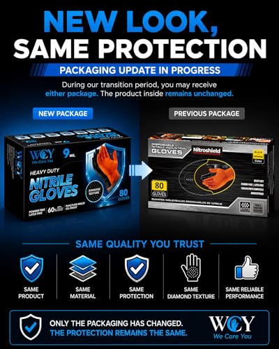 wcy 9 Mil Heavy Duty Disposable Nitrile Gloves, Black Medium, Diamond Grip | 80 Ct Disposable Latex Free Chemical Resistant Thick Rubber Gloves for Mechanic,Auto Repair,Industrial,Food Processing - color: Black-80, size: Medium