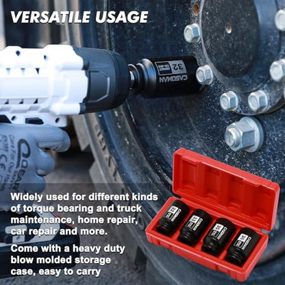 CASOMAN 1/2'' Drive Deep Spindle Axle Nut Impact Socket Set, 6 Point, CR-MO,32,33,35,36mm, 4PC 1/2-Inch Impact Socket Set, Heavy Duty Use In Removing And Installing Axle Nuts