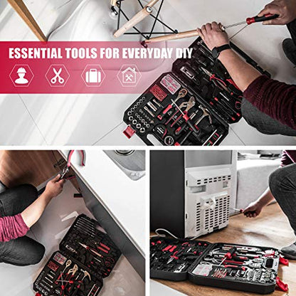 Eastvolt 218-Piece Household Tool Kit, Auto Repair Tool Set, Tool Kits for Homeowner, Plier, Screwdriver Set, Socket Kit and Toolbox Storage Case,Black + Red - size: Pack of 9, style: Tool Kit