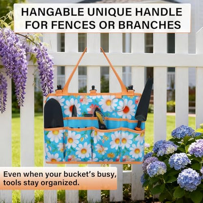 KUNN 5 Gallon Bucket Organizer 18-Pocket Tool Bag with Hangable Handle | Heavy-Duty Garden Caddy & Bucket Accessory for Gardening Tools, Orange - style: Sunny Daisy
