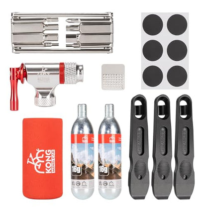 Bike Repair Tool Kit-Co2 Inflator Kits with Co2 Cartridges,8 in 1 Multi Tools, Tire Tube Patches & Tire Levers Included- Bike Maintenance Emergency Repair Tool Kit