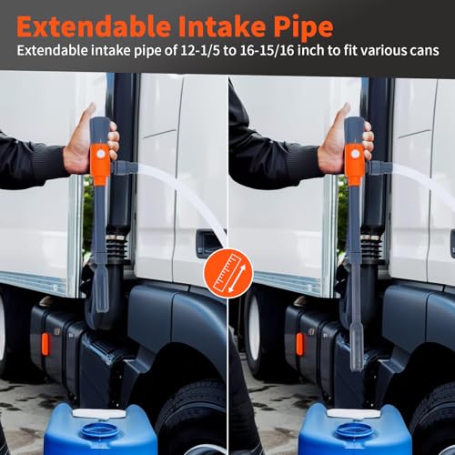 Fuel Transfer Pump with Hand Nozzle, 2.8 GPM Gas Can Pump with Retractable Intake Pipe and 51 Inch Discharge Hose, Portable Battery Powered Liquid Siphon Pump for Oil, Gasoline, Diesel