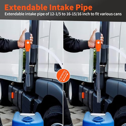 Fuel Transfer Pump with Hand Nozzle, 2.8 GPM Gas Can Pump with Retractable Intake Pipe and 51 Inch Discharge Hose, Portable Battery Powered Liquid Siphon Pump for Oil, Gasoline, Diesel