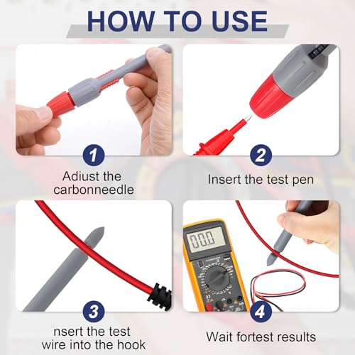 Wire Piercing Probe‌ Test Leads Set with 2mm/4mm Banana Plugs - Insulation ‌Piercing Probes‌ Clips for Safe Multimeter Testing on Automotive Electrical Circuits, Wires, and Terminals （4mm Long-Short） - size: 4mm Long- Short 4PCS