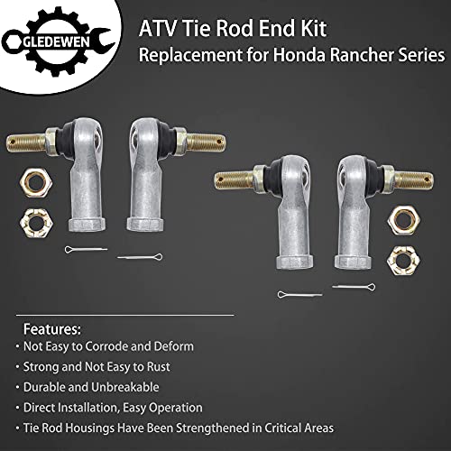 Tie Rod End Kit, Ball Joint, Compatible With 2000-2017 Honda Rancher 350/400 / 420 | 03-17 Honda Rincon 650/680 | 1989 1990 Honda pilot 400, Driver Left & Passenger Right Side, 2 Sets | Ball Joint, Compatible with 03-17 Honda Rincon 650/680, 1989-1990 Hon