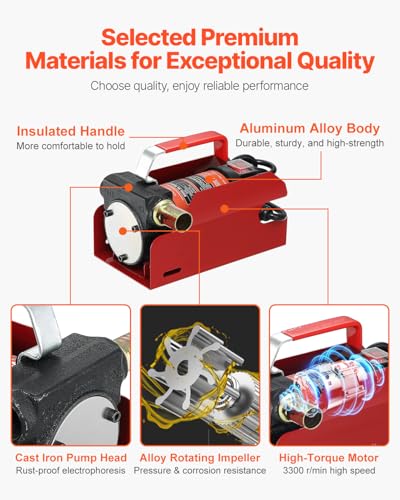 VEVOR Diesel Fuel Transfer Pump Kit, 12V 10 GPM DC with Automatic Shut-off Nozzle and Hose, Portable Electric Self-Priming Fuel Extractor Pump, for Diesel, Kerosene, Machine Oil, and Transformer Oil - size: 12V 10GPM