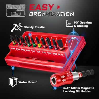 Geinxurn 22Pieces Impact Screwdriver Bits Set, Magnetic S2 Steel 1” Phillips/Square/Torx/Slotted Insert Bits Tips,Impact Bit Holder with Rotating Storage Box Case - style: 22pcs-A