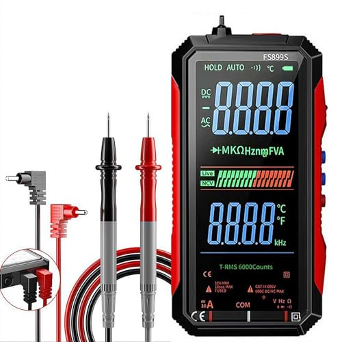 FS899S Smart Digital Multimeter,USB-C Rechargeable 6000 Counts RMS Tester | HD Color Screen Voltmeter with Voice Broadcast, NCV & Live Wire Detector for Automotive, Home & Industrial Repair