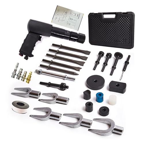 Air Hammer with 29-Piece Tool Plus Set Multifunctional Pneumatic Hammer Kit with Quick Change Retainer, Carrying Case, Anti Vibration Piece Chisel Set, 2500 BPM - color: Dark Gray
