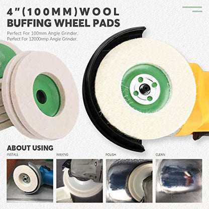 Keadic 13Pcs 4 Inch Wool Felt Polishing Wheel Disc Kit Includes Green Wool Felt Disc Wheel Pad and Buffing Polishing Compounds, Wool Polishing Wheel Buffer Pads Wool Polishing Disc for Marble - color: Green
