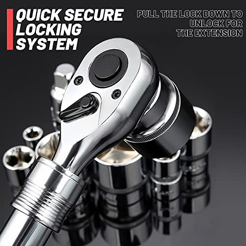 3-Piece Extendable Ratchet Set, 1/4 3/8 1/2 Inch Extendable Socket Wrench, Ratchet Wrenches Set 72-Tooth Quick-Release, Soft Grip Handle with Storage Tray - size: Extendable Ratchet Set - 3PCs (1/4", 3/8", 1/2")