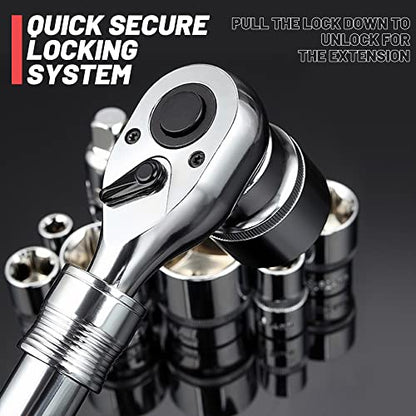 3-Piece Extendable Ratchet Set, 1/4 3/8 1/2 Inch Extendable Socket Wrench, Ratchet Wrenches Set 72-Tooth Quick-Release, Soft Grip Handle with Storage Tray - size: Extendable Ratchet Set - 3PCs (1/4", 3/8", 1/2")