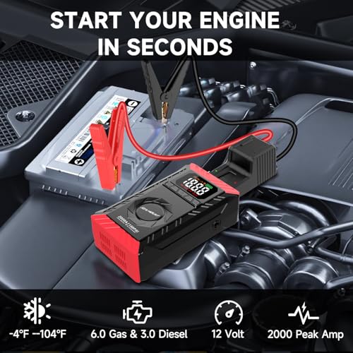 10-in-1 UltraSafe Jump Starter with Air Compressor,12V Lithium Battery Booster Pack with LED Flashlight,Portable Car Jump Box,Power Bank & Jumper Cables for 6.0L Gas/3.0L Diesel Engines