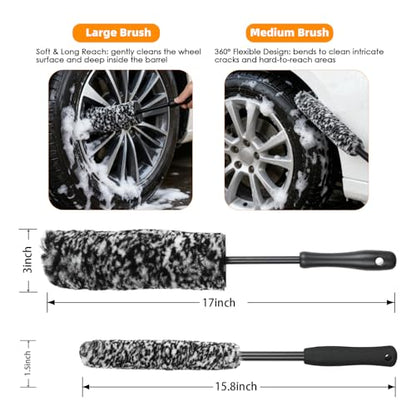 BRUSH FAMILY 6PCS Car Rim Brushes for Cleaning Wheels Set | Car Detailing Cleaning Wash Brush, Stiff-Bristle Rim Brush with Tire Shine Applicator Pad for Cars SUV Tire RVs Trucks Wheel