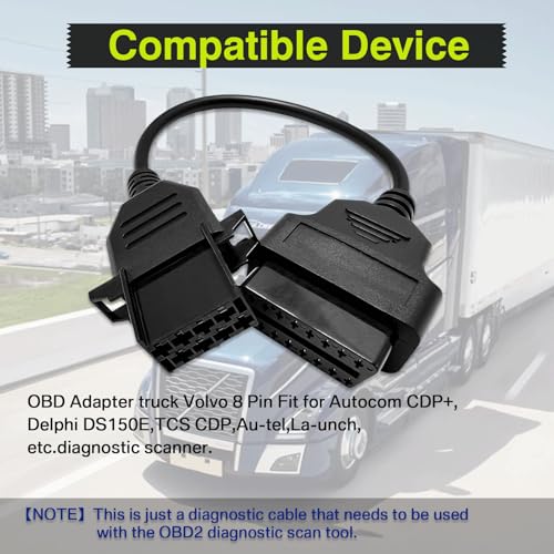 Truck OBD1 to OBD2 Adapter for Volvo 8 Pin Diagnostic Cable Connector | 8pin to 16pin Diagnostic Connector Compatible with Volvo Heavy Duty Truck,Work with Obdii Scanner Tools/Code Reader - style: Fit for Volvo 8pin
