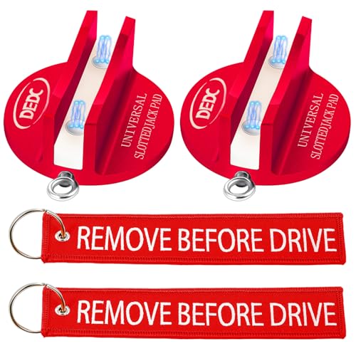 DEDC Universal Pinch Weld Jack Pad 2 Pcs Red, Magnetic Aluminum Jacking Puck Frame Rail Protecotr with 2 Reminder Streamers Compatible, Garage Accessories for Mechanics - color: Red 2 Pcs with 2 Reminder Streamers