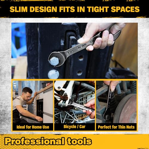 ELEAD 9-Piece Super-Thin Open End Wrench Set, SAE 1/4"-1-1/16", CR-V Nickel Plated, 3 mm Thickness Ultra-Slim Wrench Set for Tight Spaces, Durable Roll-Up Pouch for Mechanics - color: 9-piece Super-thin Sae Black