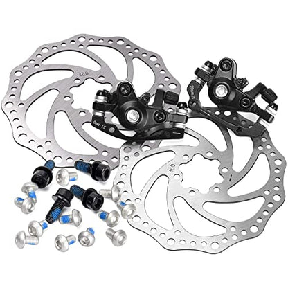 TOBWOLF 1 Pair MTB Front & Rear Cable Disc Brake Aluminum Alloy Caliper Post Mount, 2PCS 160mm Stainless Steel 6-Bolt Disc Rotors for Mountain Bike Road Bike Folding Bike BMX - color: Mechanical Disc Brake Kit - Single Piston