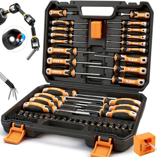 86-Piece Magnetic Screwdriver Set, Torx/Slotted/Phillips Precision Screwdrivers, SAE & Metric Magnetic Nut Driver Set, Screwdriver Bits, Bit Holder with Sturdy Tool Box - style: 86-Piece Upgrade Magnetic Screwdriver Set