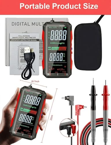 Rechargeable Digital Multimeter 6000 Counts True RMS Smart Tester with 5-Inch Screen, Auto-Range, NCV Detection, Capacitance & Temperature for Home Automotive Industrial Electrical Repairs (Red)
