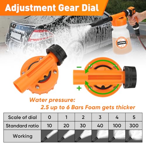 16 IN 1 Car Wash Foam Gun, Foam Cannon for Car Cleaning/Garden | Adjustable Hose Wash Sprayer with 2.5 to 6 Bars Foam Blaster, Wash Mitten&Towel,Use with 1/2” Quick Connector,Garden Sprayer - color: Orange