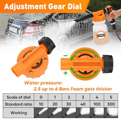 16 IN 1 Car Wash Foam Gun, Foam Cannon for Car Cleaning/Garden | Adjustable Hose Wash Sprayer with 2.5 to 6 Bars Foam Blaster, Wash Mitten&Towel,Use with 1/2” Quick Connector,Garden Sprayer - color: Orange