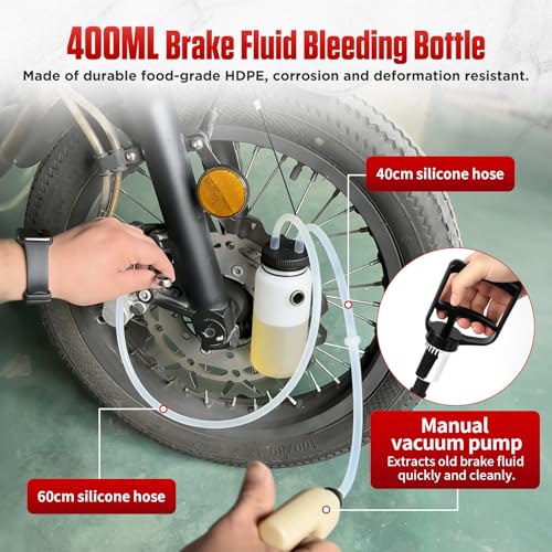 BELEY Motorcycle Brake Bleeder Kit, 400ML Brake Bleeder Bottle Kit One Way Check Valve Hose Bleeding Kit with 23.6 inch Hose for Motorcycle Brake System Repair Maintenance
