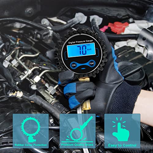 BETOOLL Fuel Pressure Gauge - Fuel Pressure Test Kit - Digital Gauge Fuel Pressure Gauge Kit - Fuel Injector Injection Pump Pressure Tester Car Tools 0-300PSI for Cars and Trucks - size: Digital