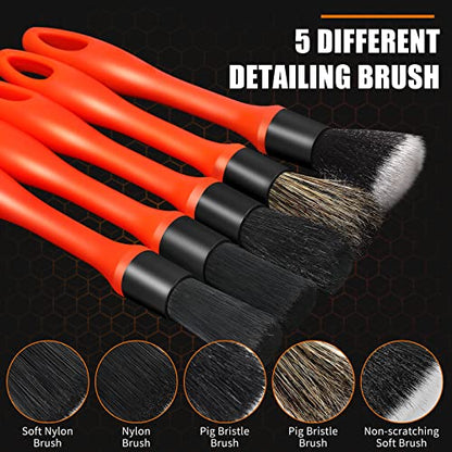62'' Car Wash Brush with Long Handle, Complete Car Wash Kit, Scratch-Free Car Cleaning Brush Mop Kit with Clay Bar, Wash Mitt, Window Squeegee, Wheel Brush, Storage Bag for Car Truck RV